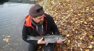 Fly fishing initiation on reservoir in Auvergne